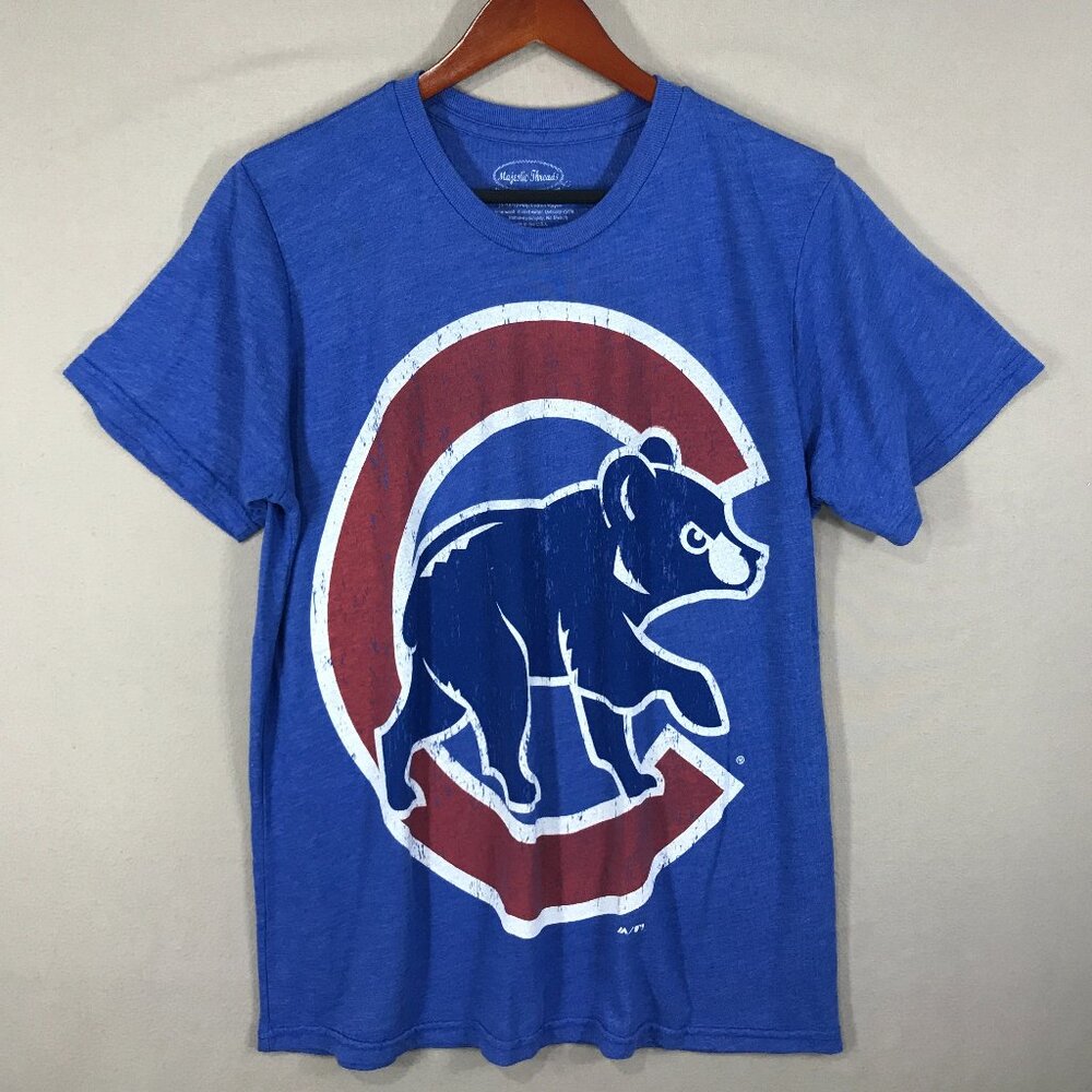 Majestic Threads MLB Chicago Cubs T-Shirt Adult's Large Blue Graphic Logo Crew